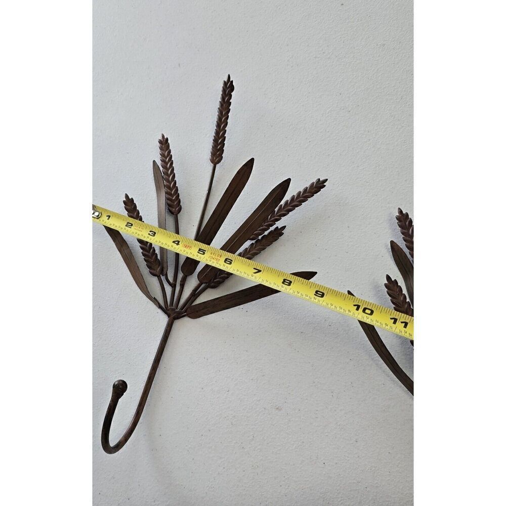 2 Metal Wheat Wall Hanging Hook Coat Hat Towel Rustic Farmhouse - Picture 6 of 6